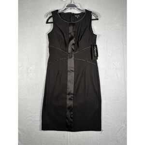 Signature by Sangria Dress Womens 10 Black Sleeveless Sheath Satin Trim NWT